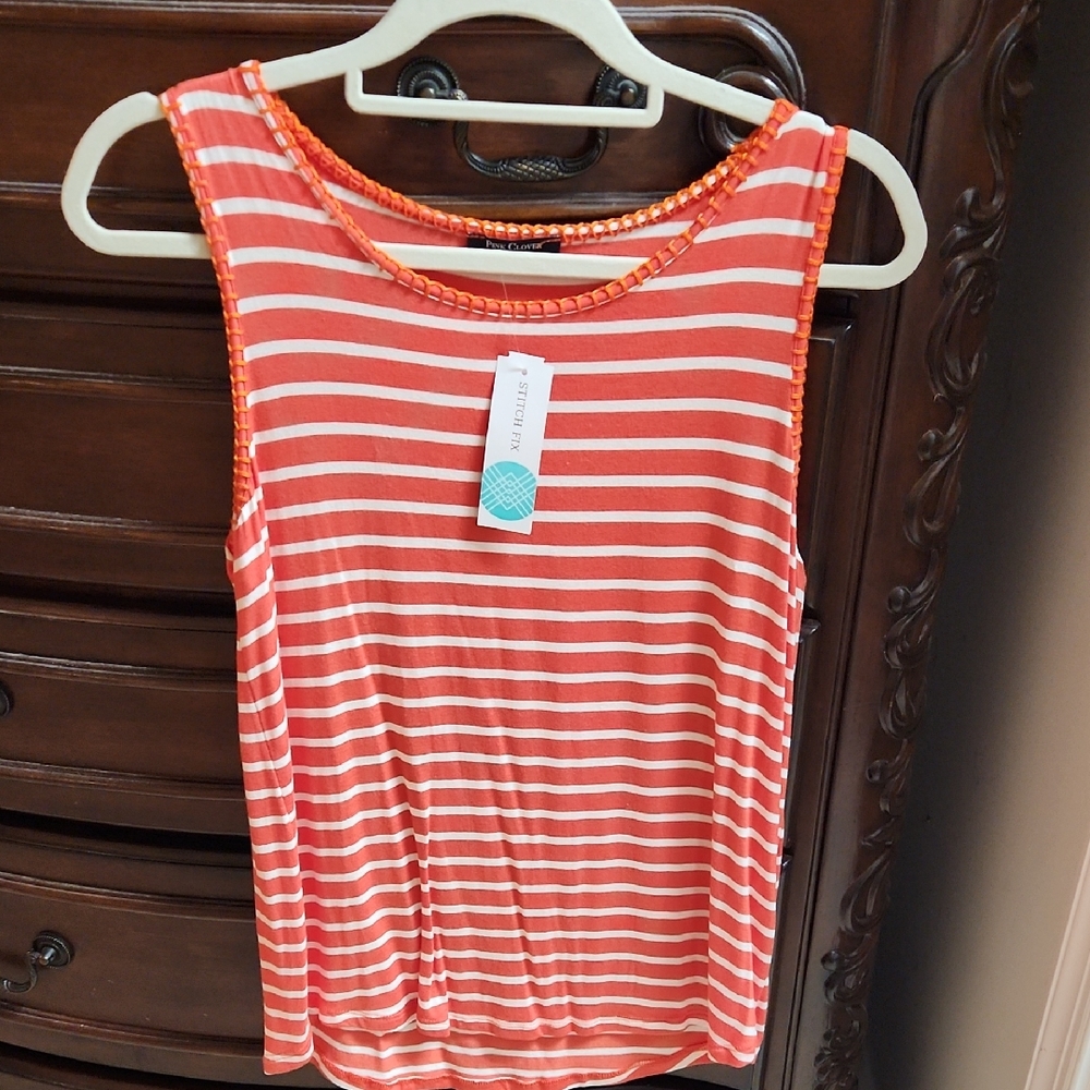Pink Clover Pink and White Fitted Sleeveless Tank Top